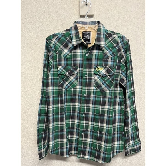 PRPS Jefferson Plaid Snap Button-Up Shirt Green Multi Men’s Size S NEW - Picture 3 of 10